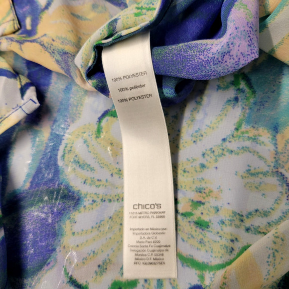 Chicos Button Front Top Blouse Womens Chicos 1 (M-8) Blue Floral Leaf V-Neck - Picture 10 of 13